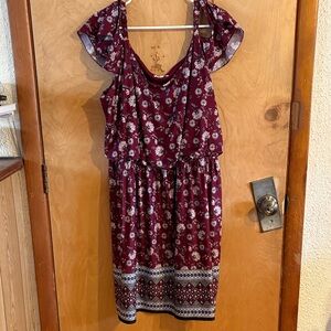 Maurices Burgundy Floral Midi Dress